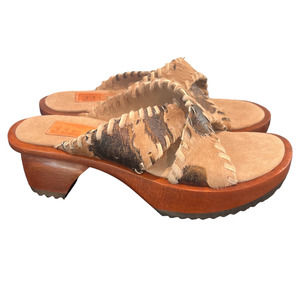 Jim Barnier Wooden Heel Clog Crossover Copper Must Women Size 8 Platform Sandals